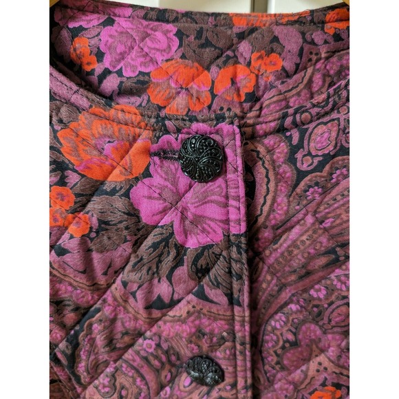 Vintage 1980s Carole Little Purple Poppy Floral Quilted Equestrian Art Jacket 10 - Picture 2 of 8